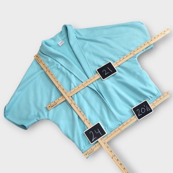 Graff Californiawear Cardigan Jacket Womens Large Aqua Blue Short Sleeve Dolman - Picture 3 of 10
